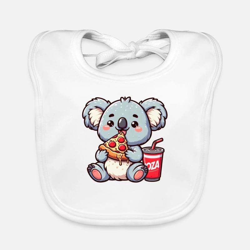 Cute Koala Bear Eats Pizza Organic Baby Bibs