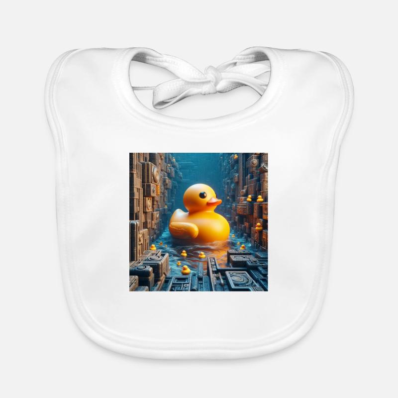 Canard de bain jaune en risograph Hyperréalisme City Bavoir bio Bébé