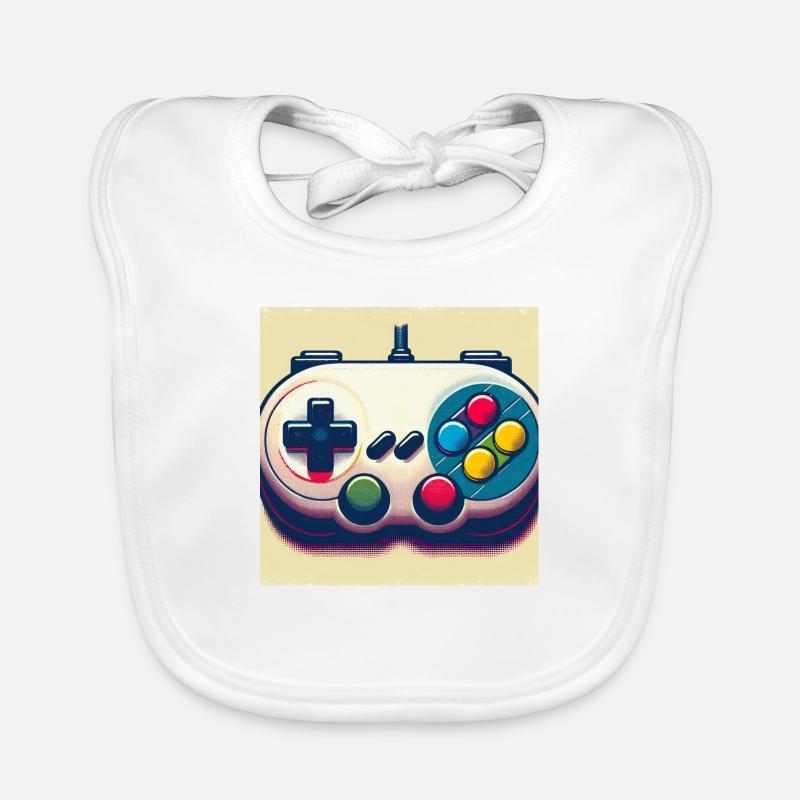 Manette de jeu rétro en Risograph Bavoir bio Bébé