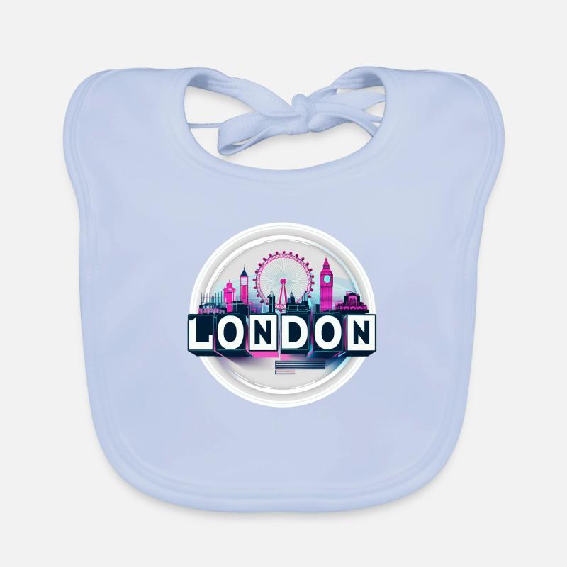London - Synthwave Colourful Tee Design Typography Organic Baby Bibs