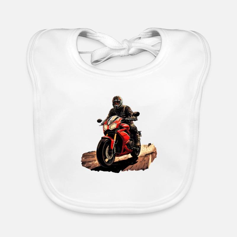 Motorradfahrer mit rotem Motorrad Baby Bio-Lätzchen