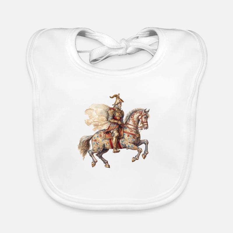 Chevalier à cheval, Moyen Âge - Bavoir bio Bébé - blanc