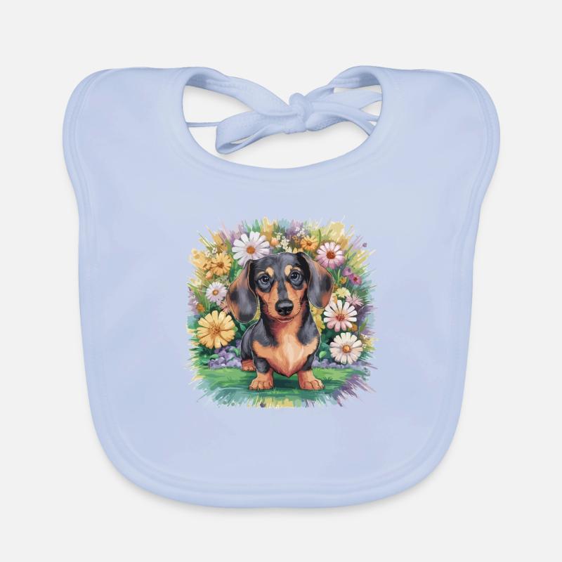 Dackel mit blumen Baby Bio-Lätzchen