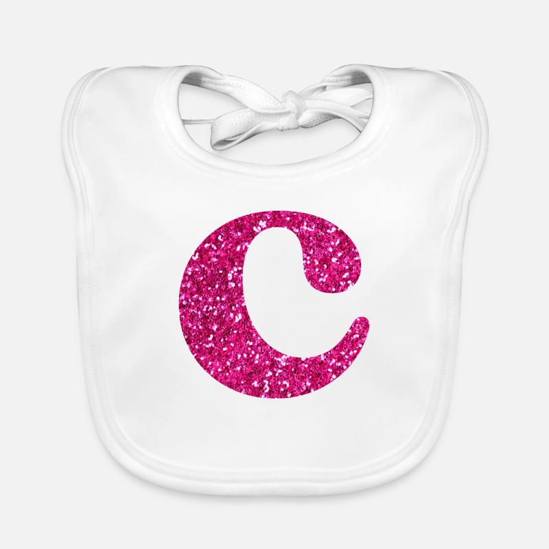 Buchstabe c rosa Glitzer - Baby Bio-Lätzchen - Weiß