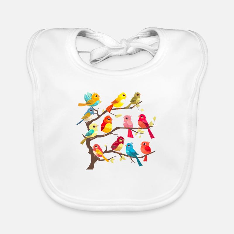 Oiseaux colorés sur les branches Bavoir bio Bébé