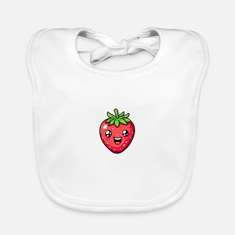 Fraise heureuse avec chapeau vert dans le style de dessin animé Bavoir bio Bébé