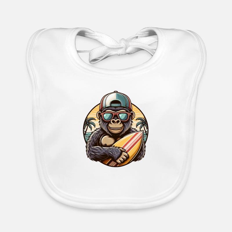 Gorille avec Basecap et lunettes de soleil et planche de surf Bavoir bio Bébé