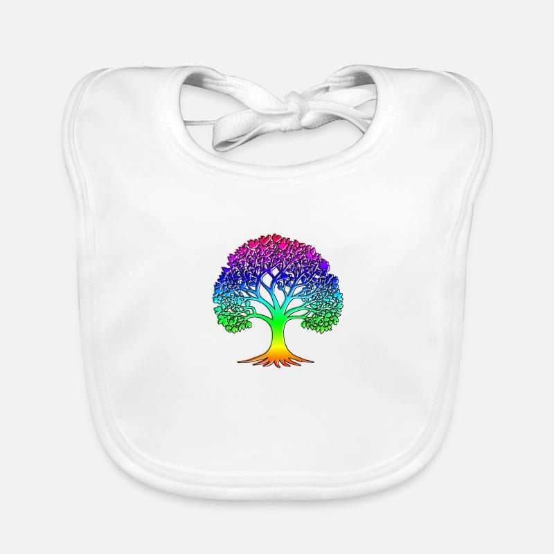 Tree with rainbow pattern and black border Organic Baby Bibs