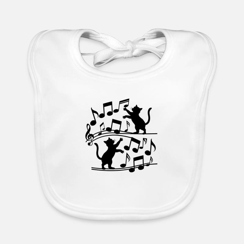 Black cats pattern playing with musical note Organic Baby Bibs