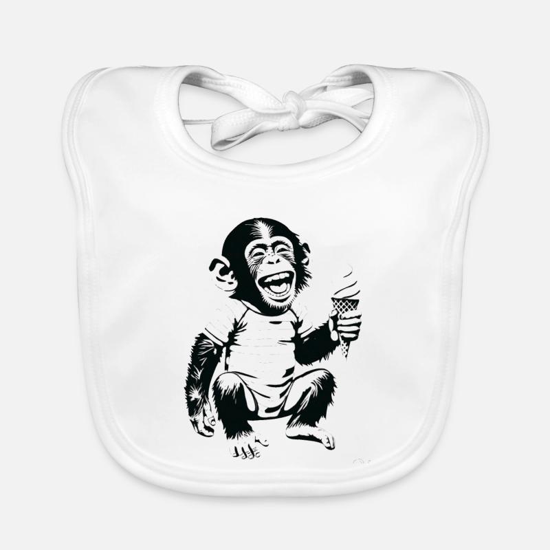 Playful Monkey with IceCream Design Organic Baby Bibs