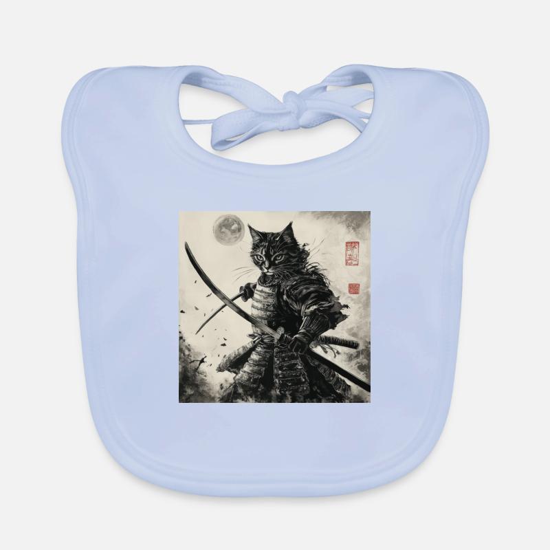 Chat Samouraï Japon Ukiyo-E Bavoir bio Bébé
