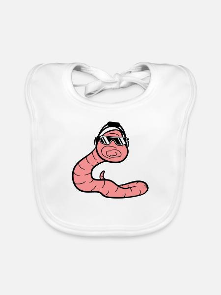 DJ Worm Party Snake Cool Caterpillar Animal Worm - Organic Baby Bibs - white - Front