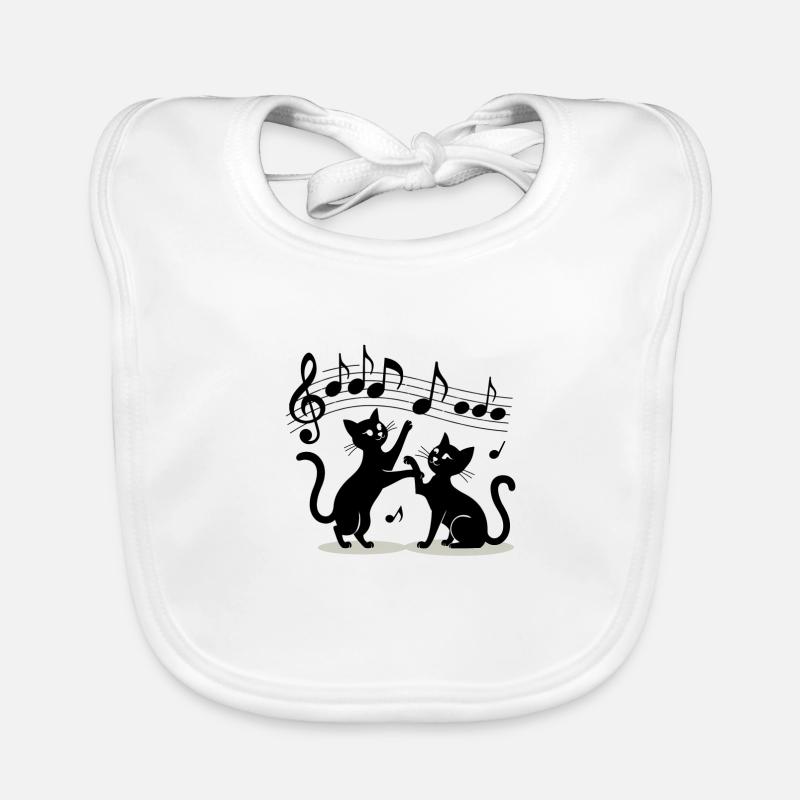 Black cats pattern playing with musical note Organic Baby Bibs