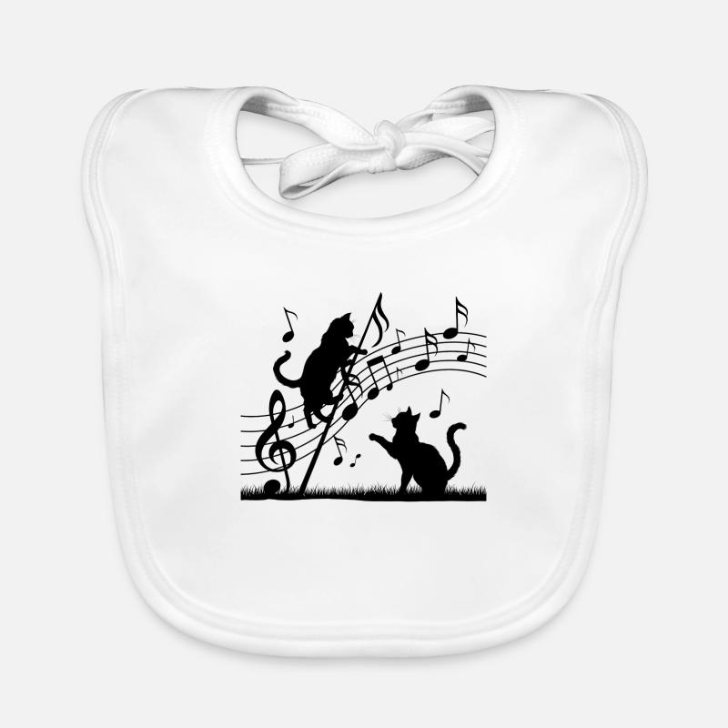 Black cats pattern playing with musical note Organic Baby Bibs