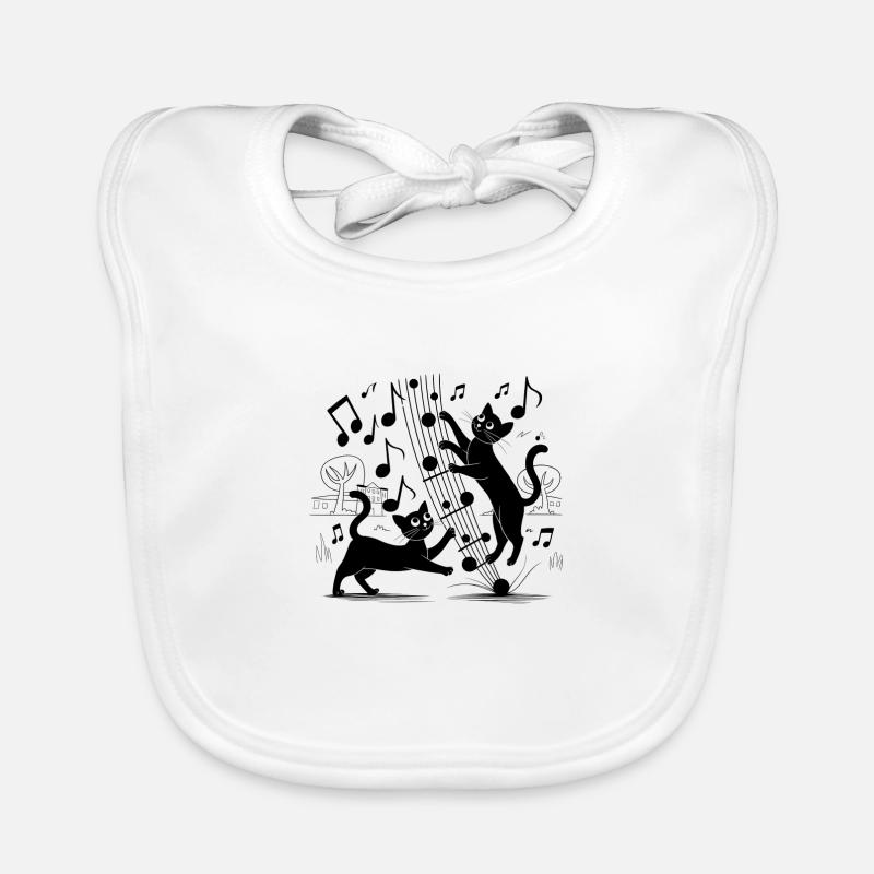 Black cats pattern playing with musical note Organic Baby Bibs