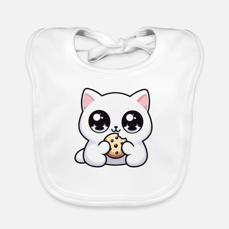 Chat kawaii mignon avec biscuit Cadeaux mignons Bavoir bio Bébé