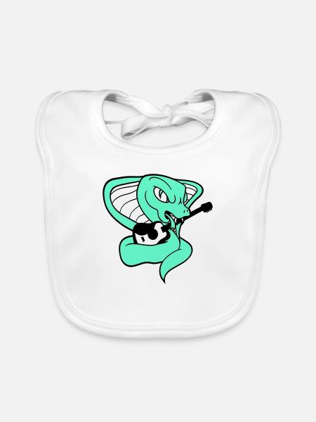 Evil Cobra Snake Playing Tongue Guitar Guitarist - Organic Baby Bibs - white - Front