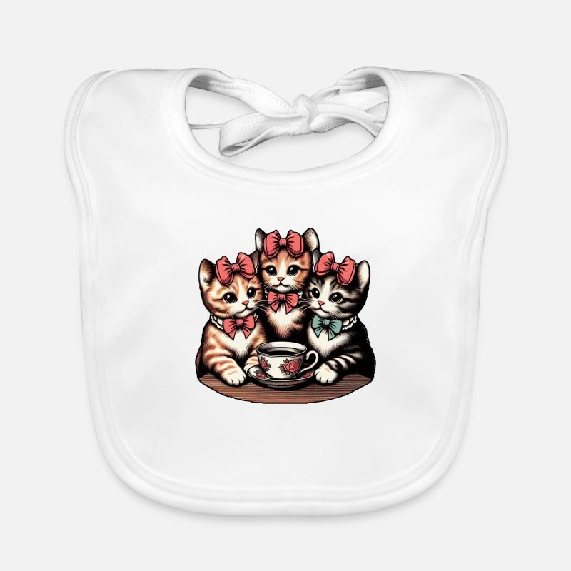 Vintage Kittens Tea Party Organic Baby Bibs
