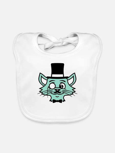 Sir Cat Gentleman Chapeau haut de forme Monocle Rich Gentleman - Bavoir bio Bébé - blanc - Devant