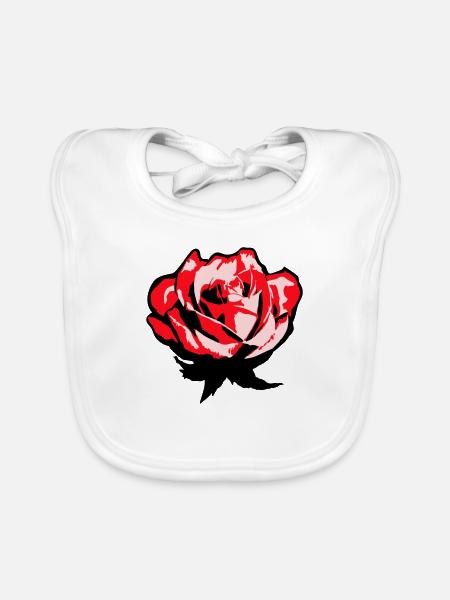 Pretty Beautiful Rose Blossom Leaf Roses Romantic - Organic Baby Bibs - white - Front