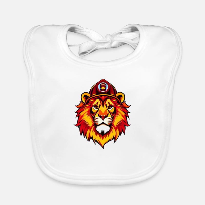 Kingly Lion with Red fire fighter helmet Organic Baby Bibs