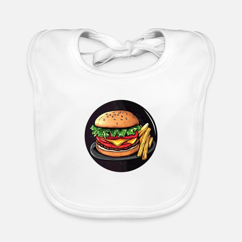 Klassischer Burger mit Pommes – Einfach lecker! - Baby Bio-Lätzchen - Weiß