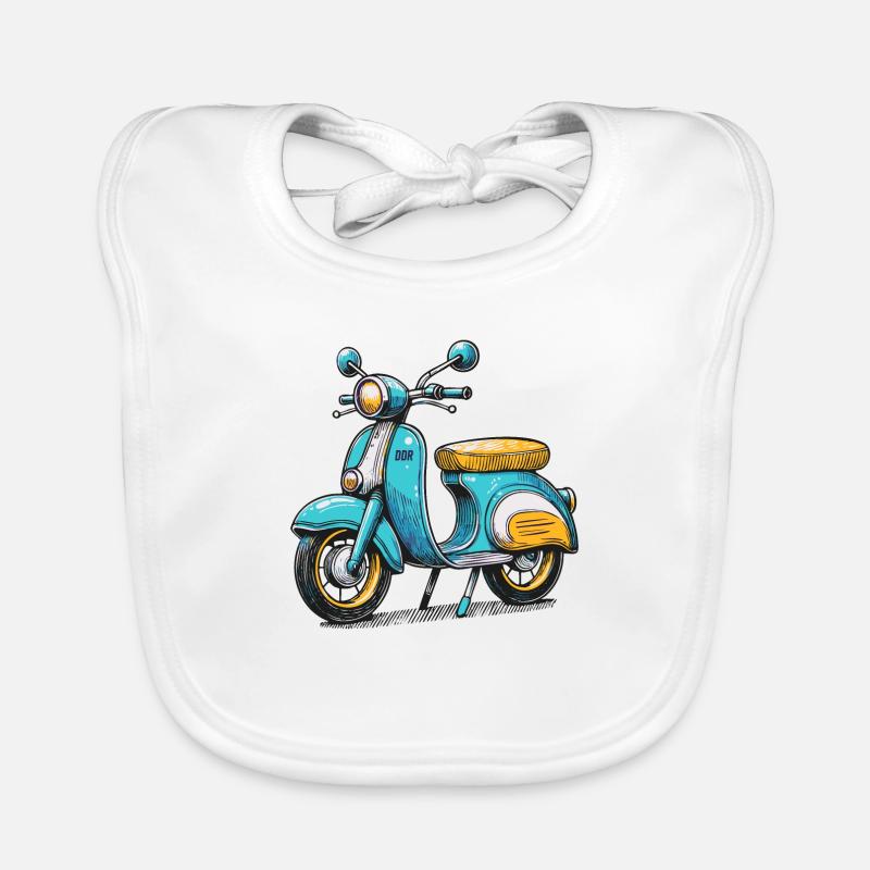 Mobylette de la RDA – Charme vintage dans un style rétro - Bavoir bio Bébé - blanc