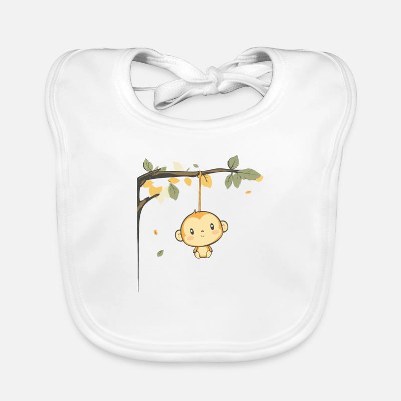 Cute monkey hanging from a tree and climbing Organic Baby Bibs