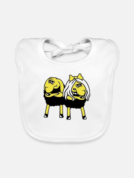 2 sheep couple tired angry upset offended - Organic Baby Bibs - white - Front