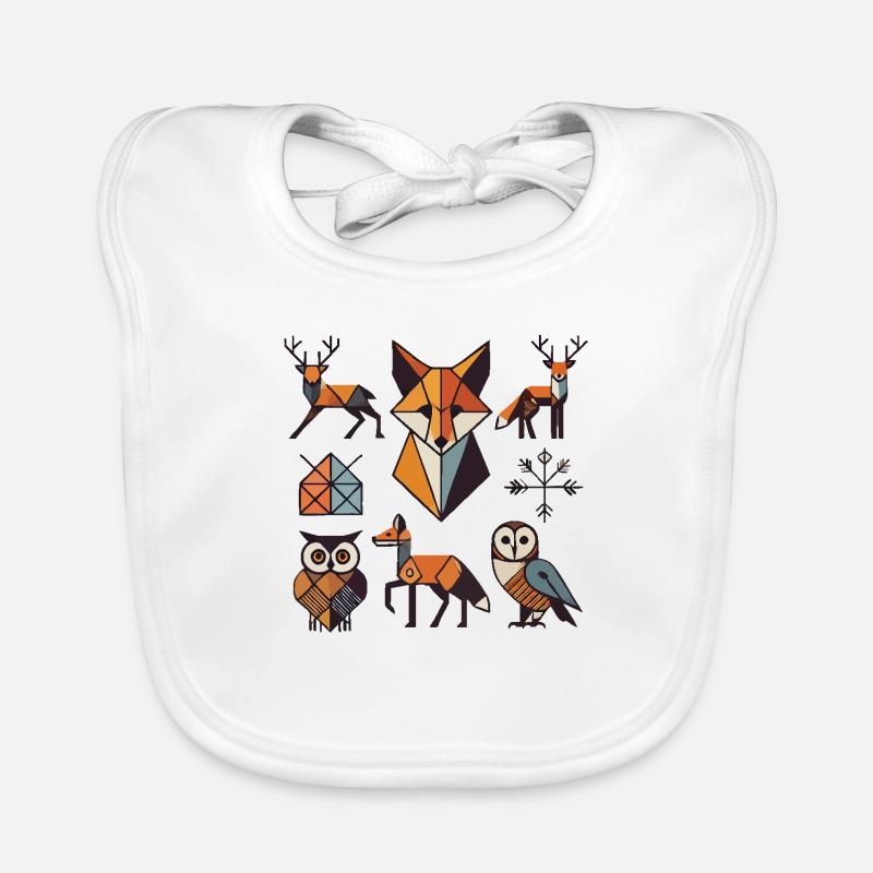 Animaux géométriques de la forêt - Bavoir bio Bébé - blanc