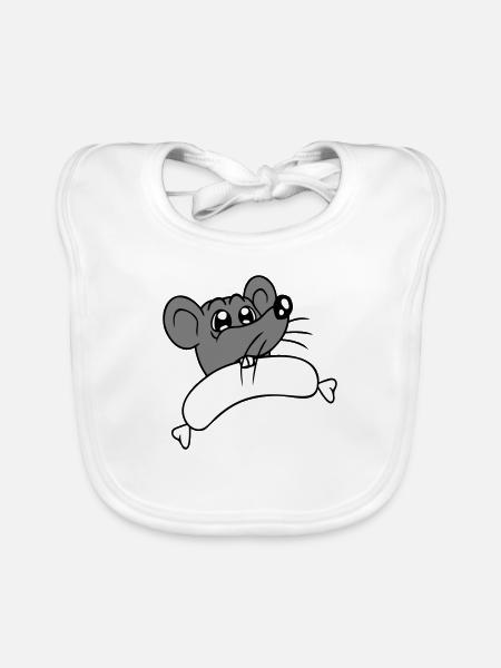 Souris grosse saucisse manger faim saucisse grillades - Bavoir bio Bébé - blanc - Devant