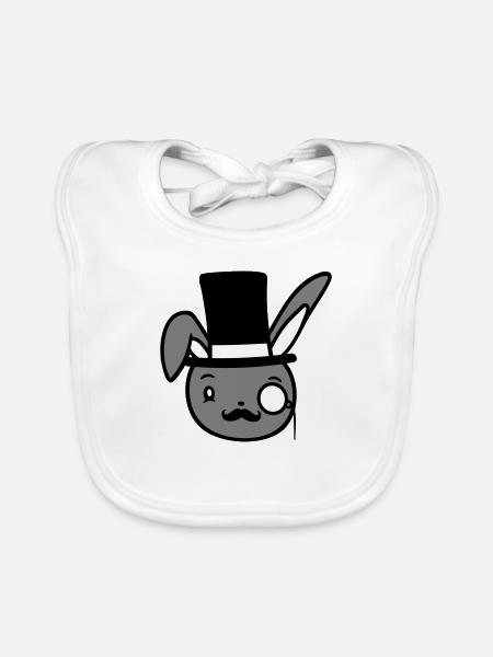 Mr. Bunny Gentleman Chapeau haut de forme Monocle Lunettes - Bavoir bio Bébé - blanc - Devant