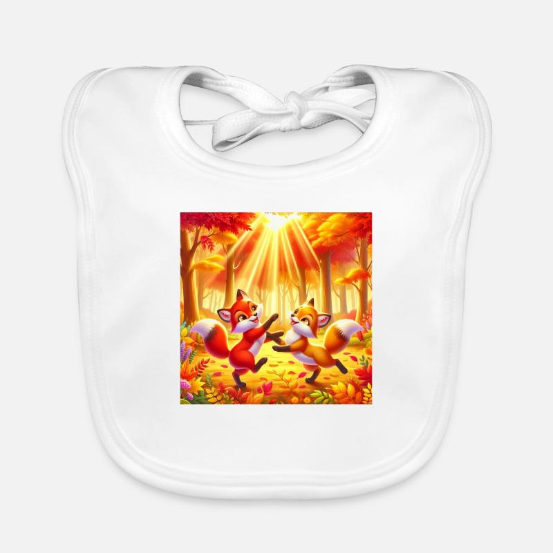 Two cute little foxes playing in the forest Organic Baby Bibs
