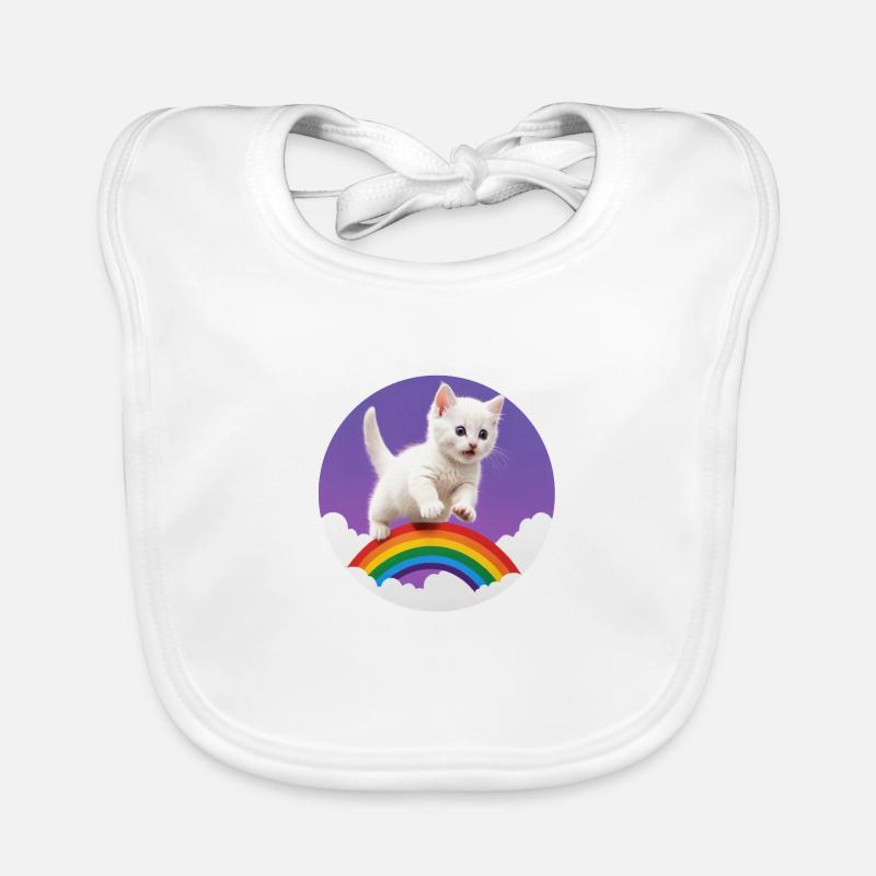 White Kitten Rainbow 2 Organic Baby Bibs