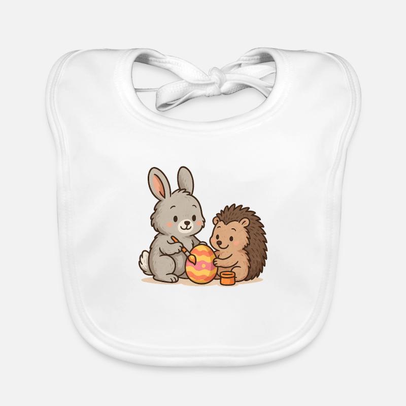 Rabbit & Hedgehog Painting Easter Eggs – Sweet Easter Duo Organic Baby Bibs
