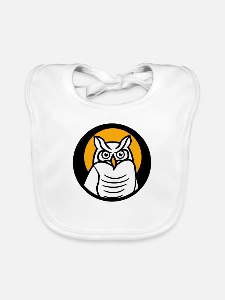 Owl Bird Eagle Owl Sun Moon Night Full Moon Round Logo - Organic Baby Bibs - white - Front