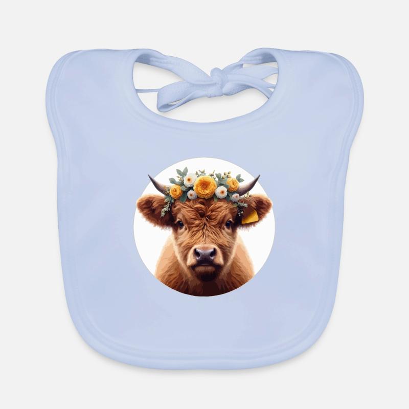 Veau Highlander avec fleurs 2 Bavoir bio Bébé
