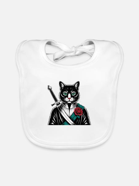Die Samurai-Katze, die Bushido-Katze - Baby Bio-Lätzchen - Weiß - Vorne