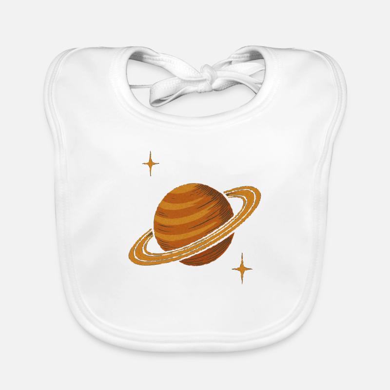 Planète Saturne rétro – Design spatial vintage - Bavoir bio Bébé - blanc