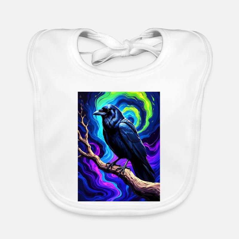 Lebendige Black Crow Kunst auf psychedelischem Hintergrund Baby Bio-Lätzchen
