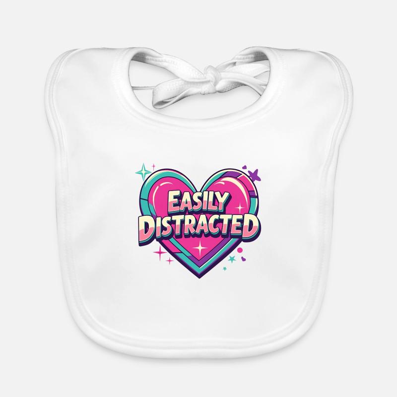 Easily Distracted – Retro Heart Design Organic Baby Bibs