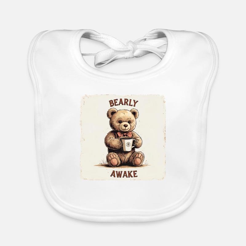 Bearly Awake – Retro Teddy mit Kaffee Baby Bio-Lätzchen