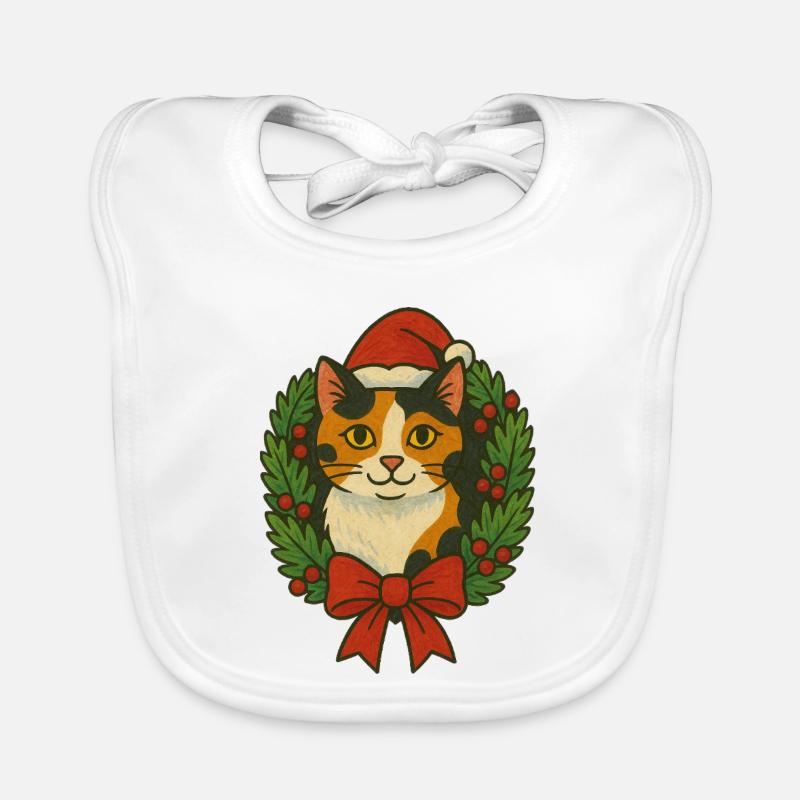 Kalikokatze im Weihnachtskranz Baby Bio-Lätzchen