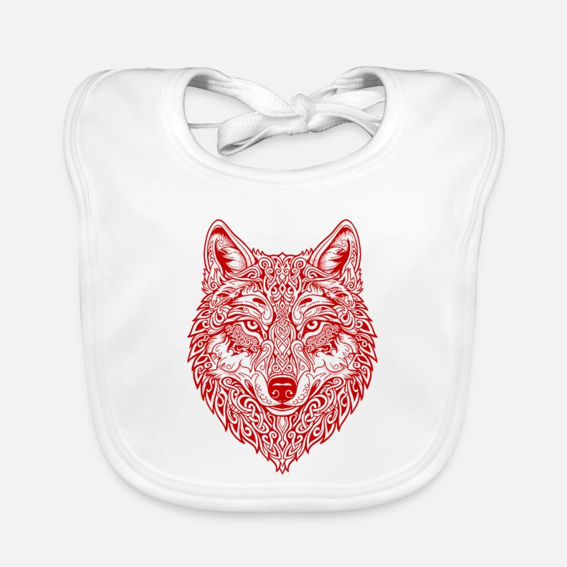 Ornamented Wolf's Head - Organic Baby Bibs - white