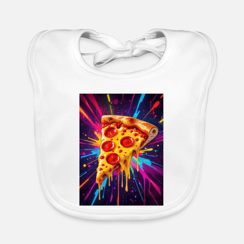 Melting cheese pizza slice glowing in a burst  Organic Baby Bibs
