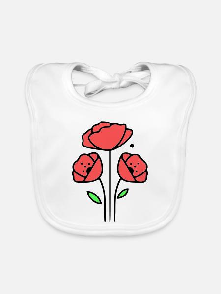 Coquelicots-coquelicots-minimaliste-Line-Art-1 - Bavoir bio Bébé - blanc - Devant