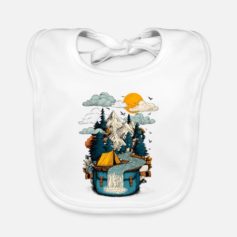 Mountain Lake Path - Camping Backpacker Motif Organic Baby Bibs