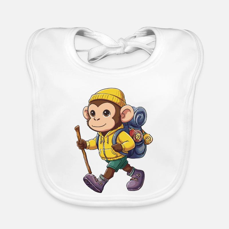 Cute Monkey Hiking Camping Adventure Backpacker Organic Baby Bibs