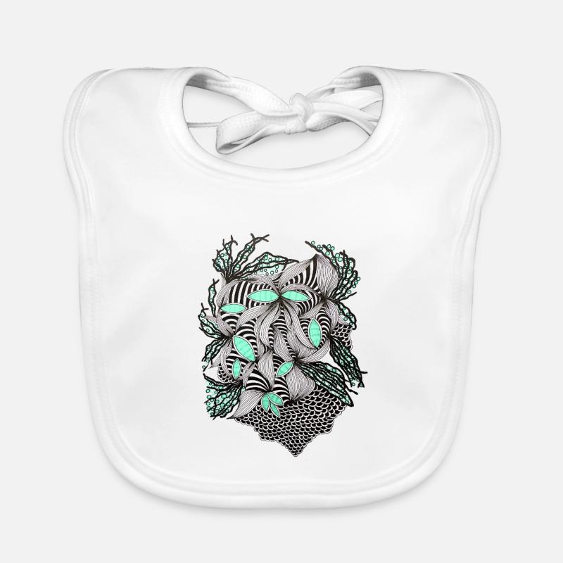 Line Flowers Pattern Mint Accent Organic Baby Bibs