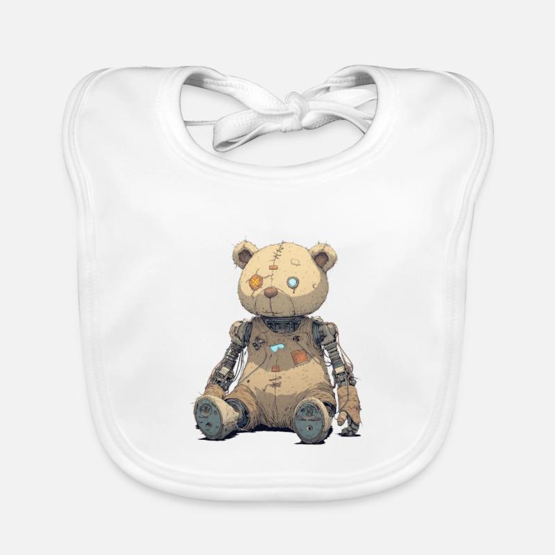 Patched Teddy Bear in Rusty Robot Organic Baby Bibs